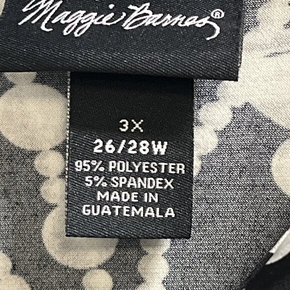 Maggie‎ Barnes Top Womens 3X Black Liquid Knit Pearls Bows Print Button Down - Picture 3 of 6